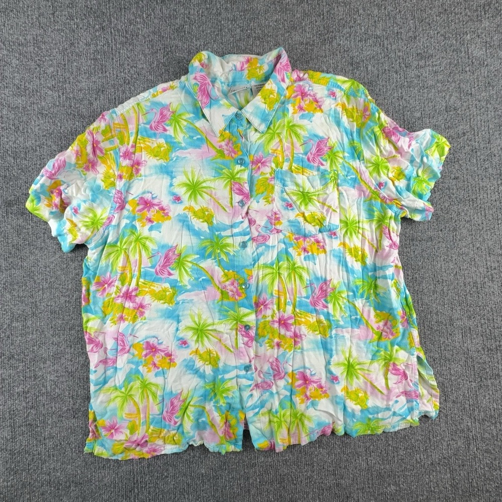 Carolina Colours Plus Shirt Womens 22W Multicolor Hawaiian Flamingo Tropical Top